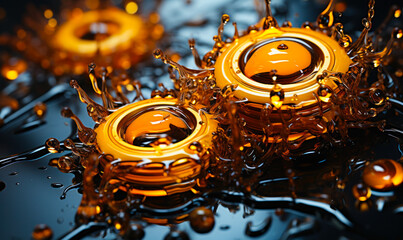 Dynamic splash of motor oil on precision gears, symbolizing high-performance lubrication in automotive maintenance for machine efficiency