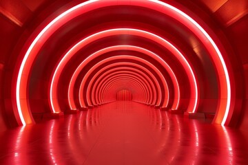 Light red tunnel with art deco sensibilities and 32k UHD resolution