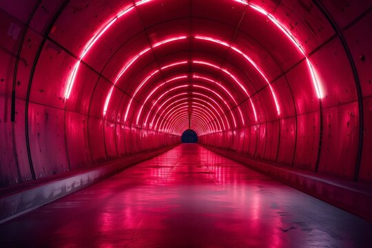 Light red tunnel with art deco sensibilities and 32k UHD resolution
