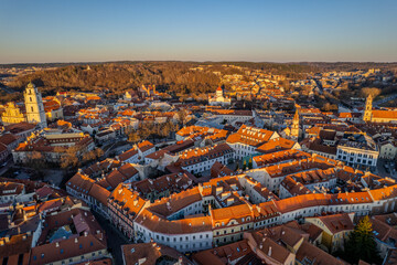 Aerial sunny spring view of Vilnius old town, Lithuania - obrazy, fototapety, plakaty