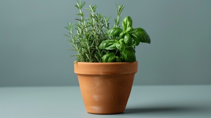 A lush plant thrives in a clay pot on a wooden table