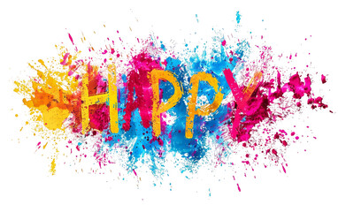 Happy Holi Message in Vibrant Colors Isolated on Transparent Background PNG.