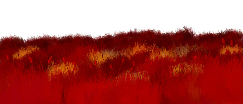 red and green grass, watercolor autumn meadow, watercolor red grass on autumn or fall season, 