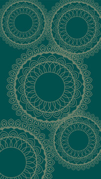 Vector pattern with mandala circles with deep green background