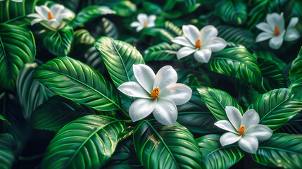 Obraz premium Tropical Serenity, Fragrant Plumeria Amidst Lush Greens, A Whisper of Paradise Found