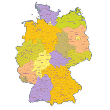 Administrative map of Germany showing regions, provinces