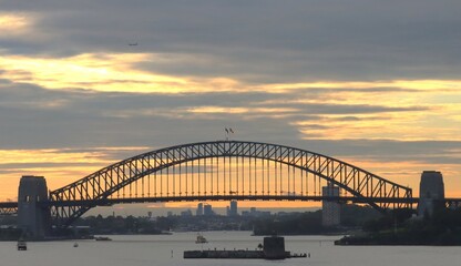 city harbour bridge at sunset