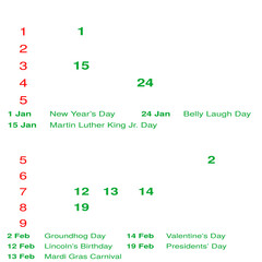  Holidays Calendar with Week Numbers - January to February 2024