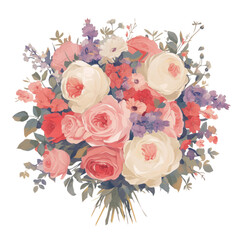 rose pastel floral bouquet with roses isolated on transparent background