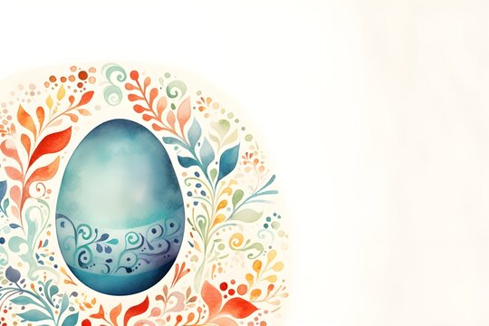 Watercolor vintage Easter egg and floral pattern isolated on white background with copy space for holiday festival tradition design