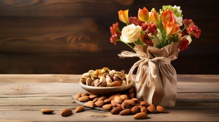 still life with nuts and flowers, generative ai