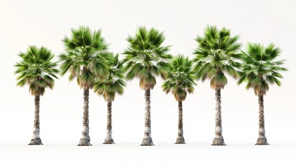 Obraz premium A row of perfect palm trees against a white background.