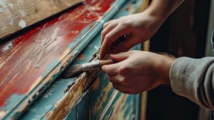 Painting the bedside table by hand. Repair, handmade, time, brush, interior, design, DIY furniture, renovation, paint, brush, master class, hobby, decor, restoration. Generated by AI