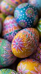 Fototapeta na wymiar Vivid Hand-Painted Pysanky Easter Eggs 