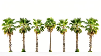 A row of perfect palm trees against a white background. - obrazy, fototapety, plakaty