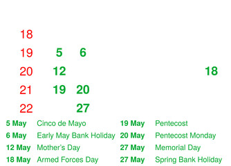 May 2024 Holidays Calendar with Week Numbers