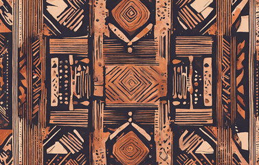 Brown-tone geometric ethnic seamless pattern designed for background, wallpaper, traditional clothing, carpet, curtain, and home decoration