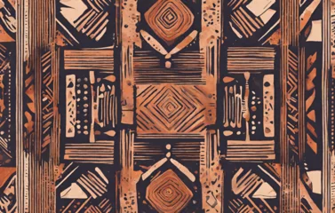 Tuinposter Boho Brown-tone geometric ethnic seamless pattern designed for background, wallpaper, traditional clothing, carpet, curtain, and home decoration