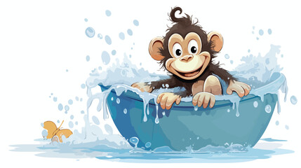 Obraz na płótnie Canvas Cute monkey taking a bath in the bathtub. Animal car