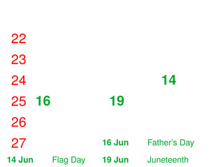 June 2024 Festive Holidays Calendar with  Week  Numbers
