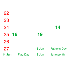 June 2024 Festive Holidays Calendar with  Week  Numbers