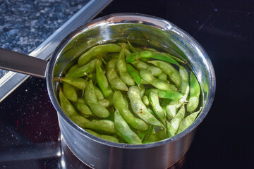 Cooking edamame in a pot
