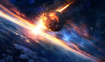 asteroid flyimeteorite asteroid flying towards earthng towards earth meteorites explosion,generative ai