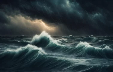 Fototapeten  Stormy Ocean Waves A Painting of Dramatic Waves in a Storm  © Arslan