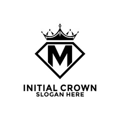 Letter M with Diamond and royal crown logo design Premium Vector, Initial Logo design template