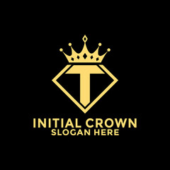 Letter T with Diamond and royal crown logo design Premium Vector, Initial Logo design template