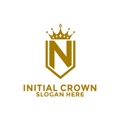 Letter N Shield With Crown Logo design, Initial Letter Logo design template