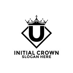 Letter U with Diamond and royal crown logo design Premium Vector, Initial Logo design template