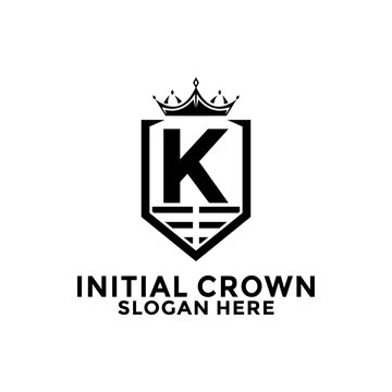 Letter K Shield With Crown Logo design, Initial Letter Logo design template