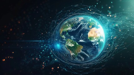This image depicts Earth enveloped in a digital network, symbolizing the interconnected nature of our planet and the digital age on Earth Day.