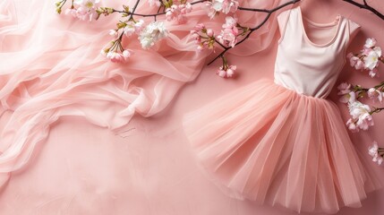 A pink dress draped over a branch with delicate flowers blooming on it