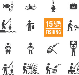 Set of icons for Fishing vector illustration. Leisure activity concept.