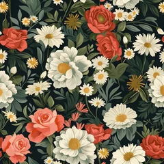 Poster Seamless floral patterns in quilted style isolated on a trendy background, seamless pattern in all directions. © stefanholm