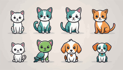 collection-of-cute-line-art-pet-icons-cat-dog