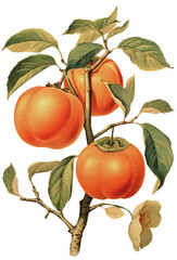 Persimmon isolated on transparent background old botanical illustration