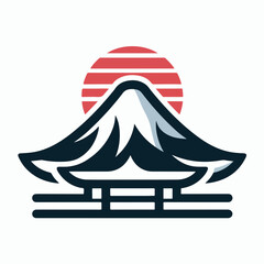 Japanese landscape Fujiyama Mount Fuji mountain icon logo sticker vector.