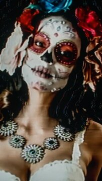 Woman with candy skull face make up vertical