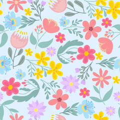 Cute hand drawn spring summer flower bees honey Bright pattern fabric cloth wallpaper wrap paper. 