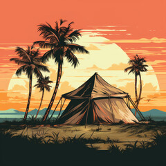 Vector vintage style Massive tent in the grass