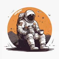 Astronaut vector drinking coffee