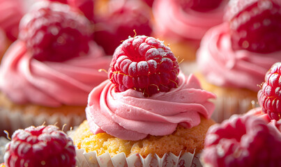 closeup raspberries cupcakes,Generative AI 