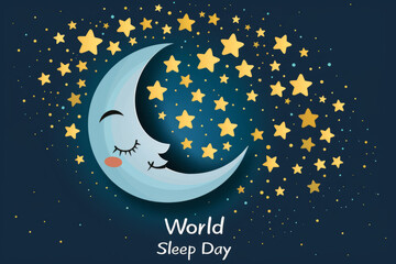 world sleep day starry sky sleeping moon For posters, postcards, flat vector illustration.