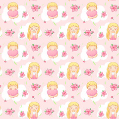 Cute patterns of boys and girls of different nationalities, perfect for celebrating Mother's Day, International Women's Day, Children's Day and flower themes.