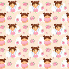 Cute patterns of boys and girls of different nationalities, perfect for celebrating Mother's Day, International Women's Day, Children's Day and flower themes.