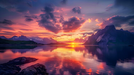 Beautiful sunrise in Norway - lofotens - obrazy, fototapety, plakaty