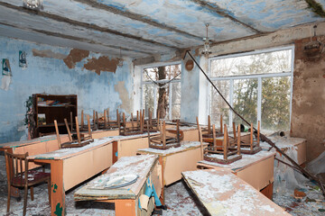 War-damaged school in village in Mykolaiv region, Ukraine